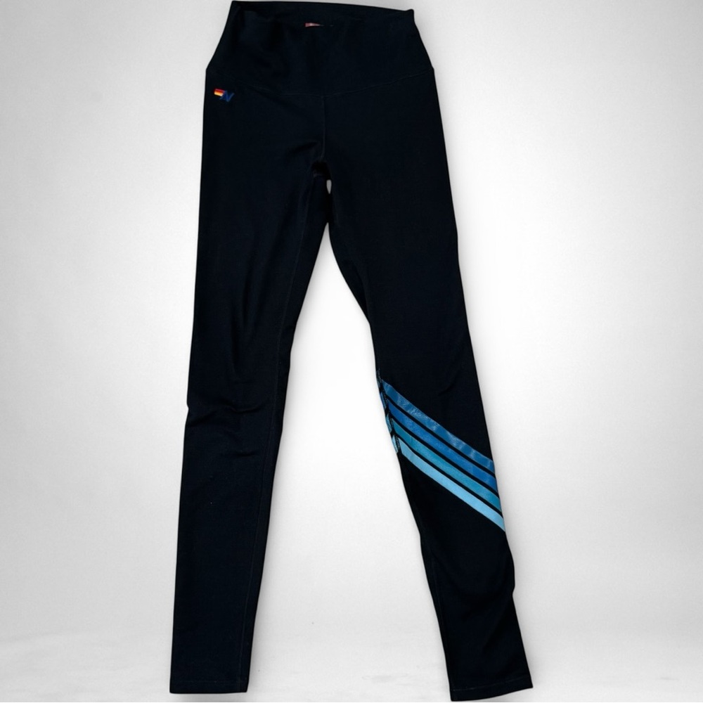 Aviator Nation Black Leggings with Blue Stripes (XS)